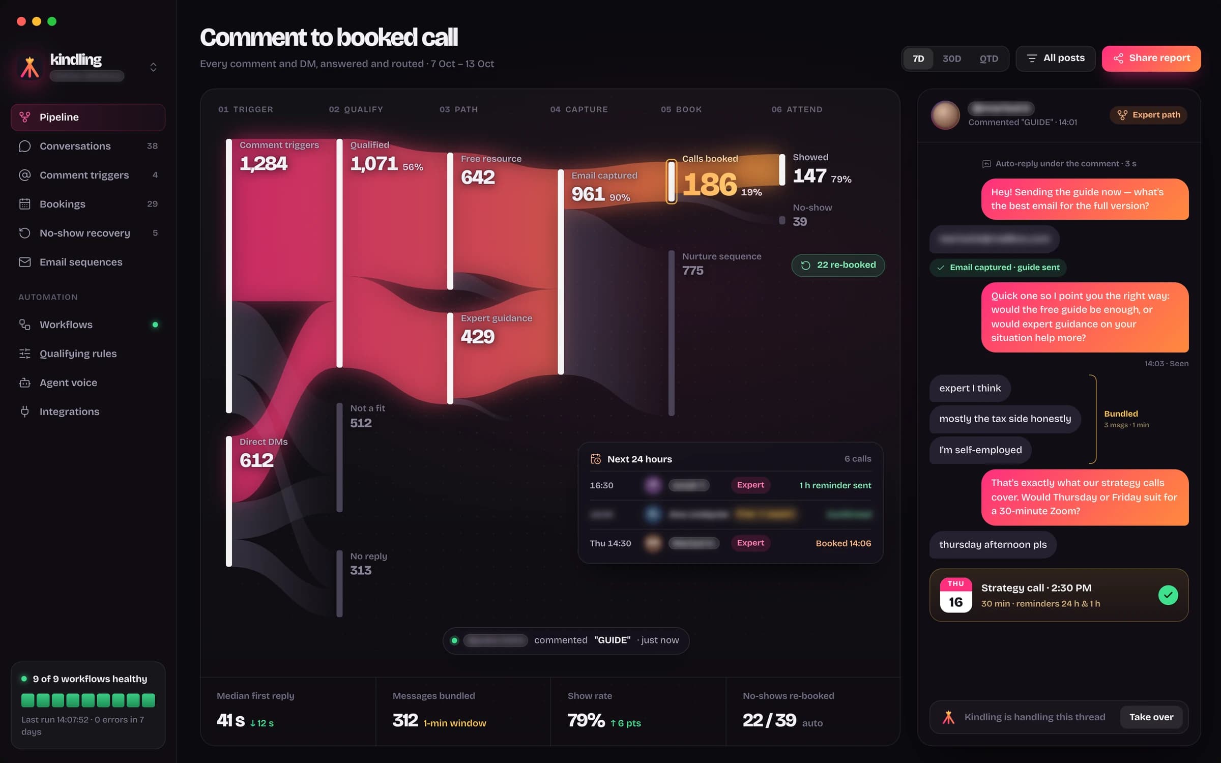 DM-to-booking funnel · Advisory: a rebuilt console, client name and data anonymised