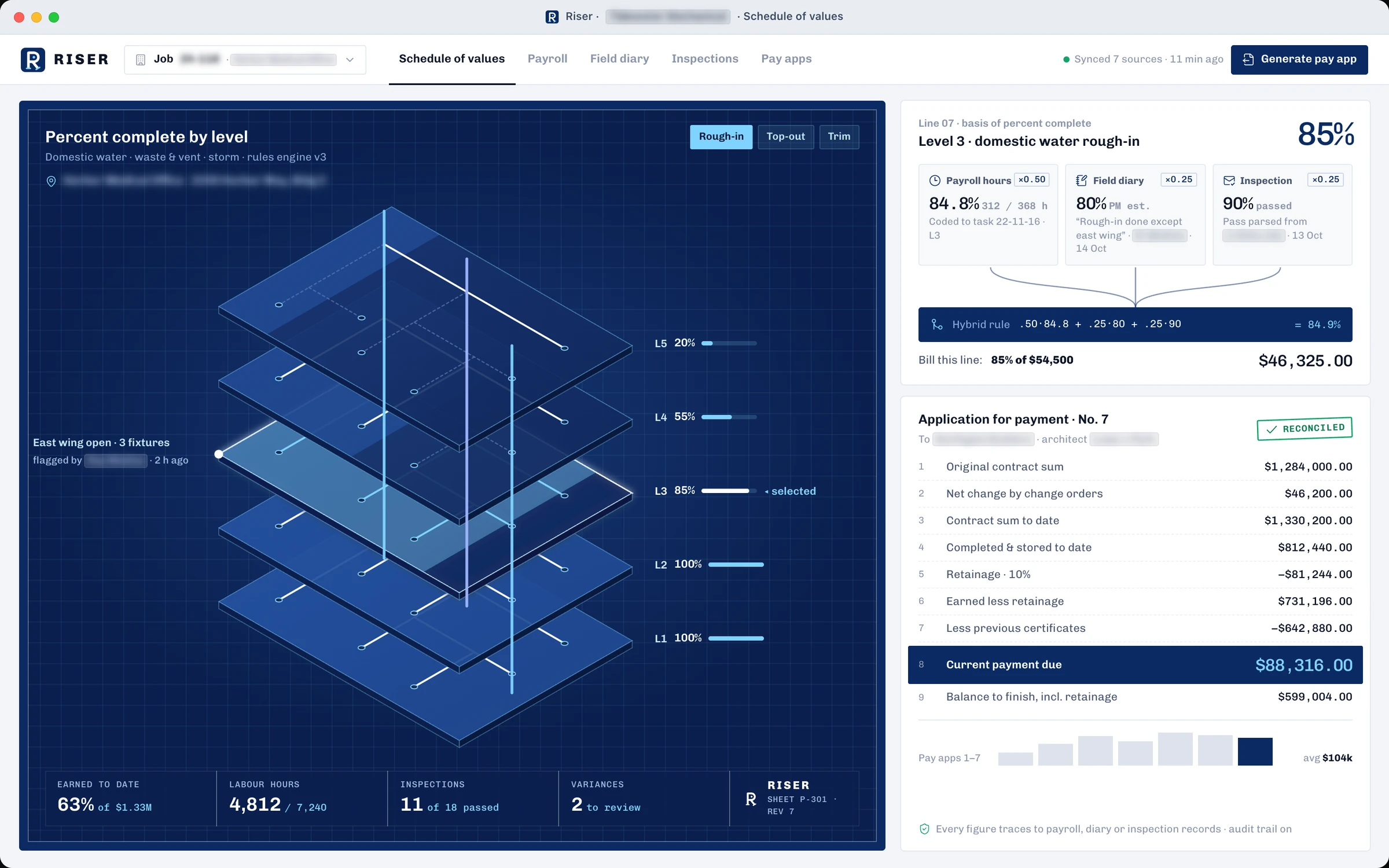 Job cost & billing · Commercial plumbing: a rebuilt console, client name and data anonymised